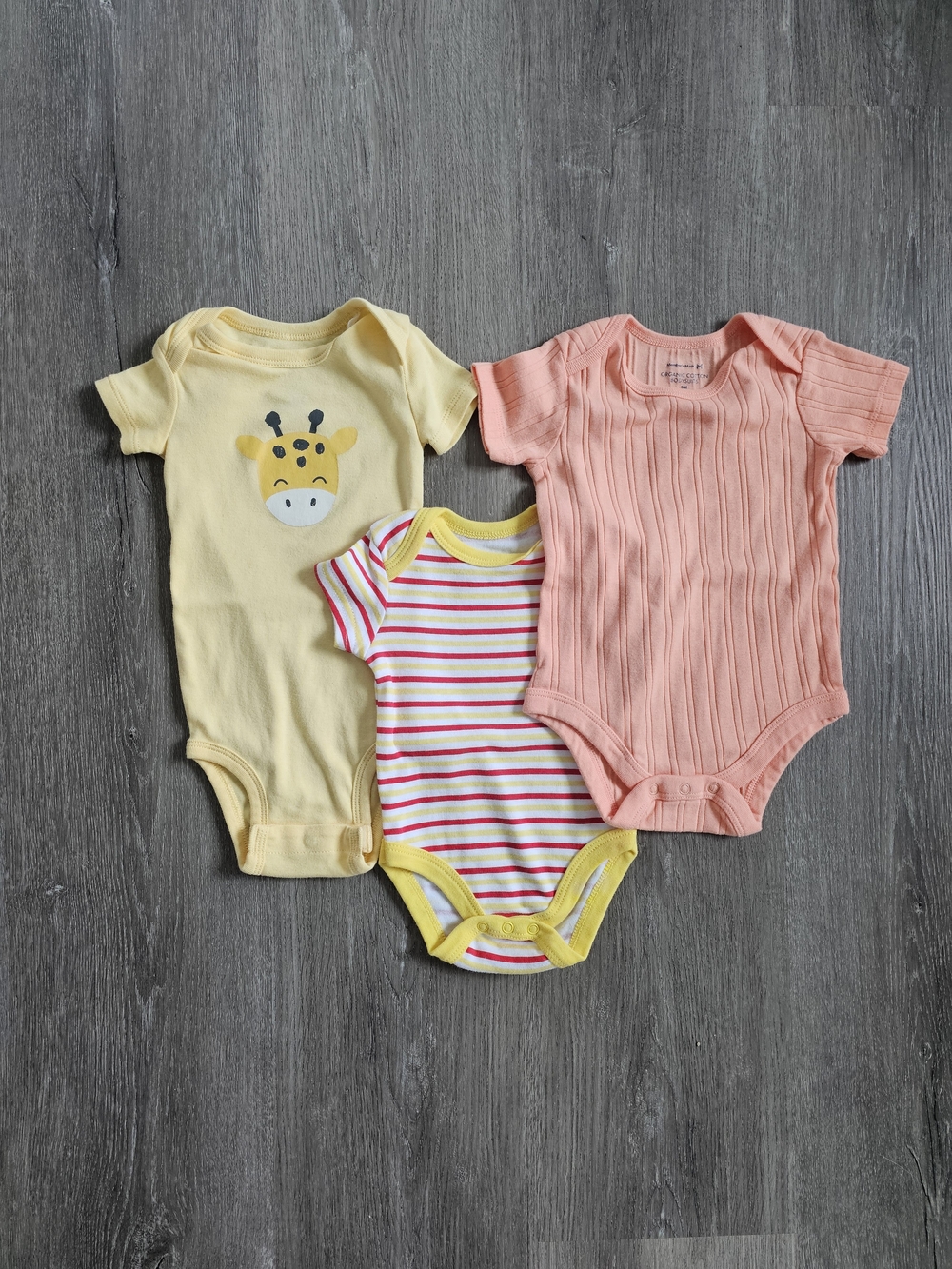 Baby Girls 3-Pack One-Piece Bodysuits in Yellow, Pink, and Stripe